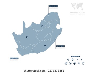 South Africa map of infographic blue Navigator pin location checking communication information plan position.