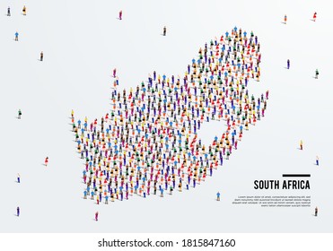 South Africa Map. Large Group Of People Form To Create A Shape Of South Africa Map. Vector Illustration.