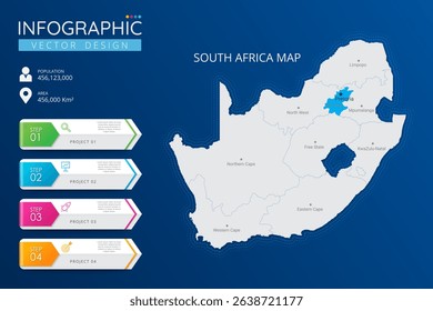 South Africa map with location pointer marks. High detailed country map with division, cities and capital infographic template. Vector illustration EPS10