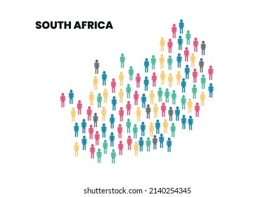 South Africa Map made by a group of people, Population. Globalization. People from different countries