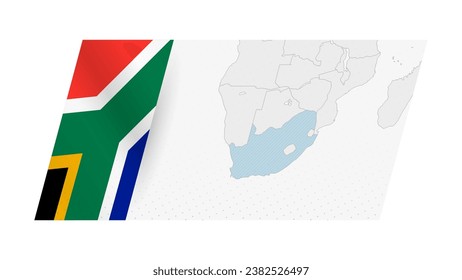 South Africa map in modern style with flag of South Africa on left side. Vector illustration of a map.