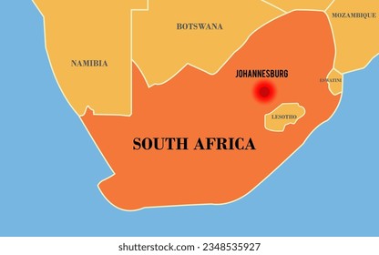 South Africa map. Map with neighboring states and name. Capital Johannesburg highlighted