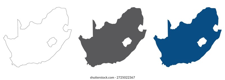 Mapa da África do Sul simples conjunto. Mapa da África do Sul em detalhes em branco.