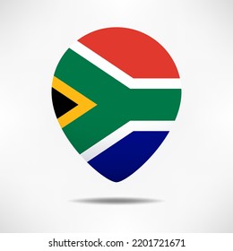 South Africa map pointers flag with shadow. Pin flag