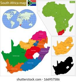 South Africa map with the provinces and the main cities