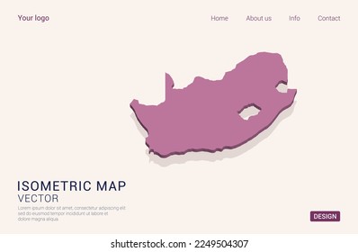 Südafrika-Karte violett auf weißem Hintergrund mit 3D-isometrischer Vektorgrafik