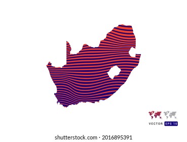 South Africa map red and blue of abstract with dynamic waves vector.