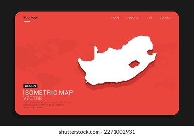 South Africa map red isolated on dark background with 3d world map isometric vector illustration.