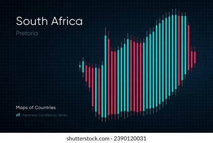 El mapa de Sudáfrica se muestra en un gráfico con barras y líneas. Series de cartas de candelabros de Japón