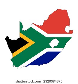 South Africa map silhouette with flag isolated on white background