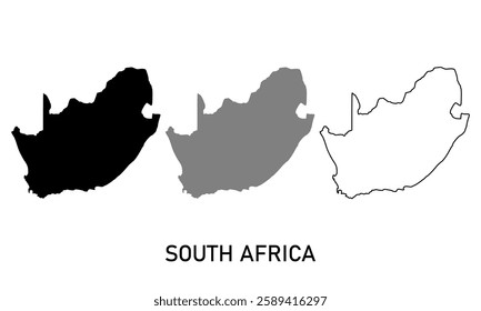 south africa map in various style outline, black, and gray	