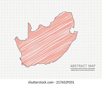 South Africa map of vector color silhouette chaotic hand drawn scribble sketch on grid paper.