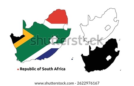 South Africa Map Vector - Country Outline, Flag Inside Map, Blank and Silhouette Version