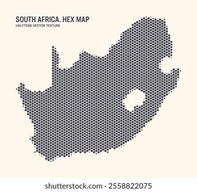 South Africa Map Vector Hexagonal Halftone Pattern Isolate On Light Background. Hex Texture in the Form of Map of South Africa. Modern Technologic Military Contour Map for Design or Business Projects