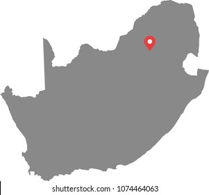 South Africa map vector outline illustration with capital location, Pretoria, in gray background. Highly detailed accurate map of South Africa prepared by a map expert.