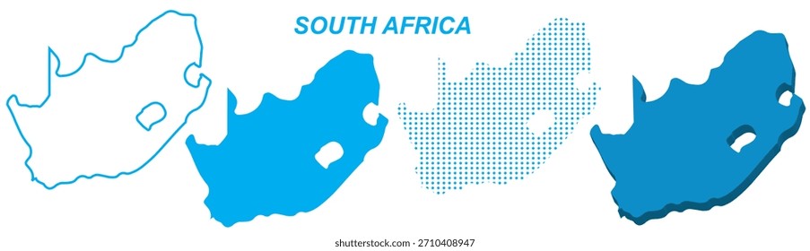 South Africa Map Vector Set, African Outline Silhouette Dotted 3D Solid Shapes, South Africa Country Infographic Template, Editable EPS South Africa Geography