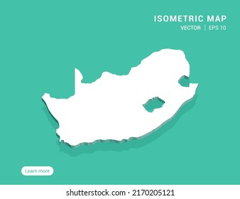 South Africa map white on green background with 3d isometric vector illustration.