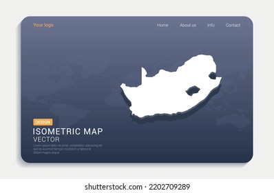 South Africa map white on blue background with isometric vector.