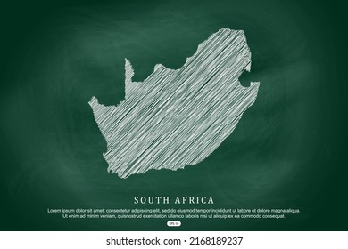 South Africa Map - World Map International Vector Template With White Outline Graphic Sketch And Old School Style  Isolated On Green Chalkboard Background - Vector Illustration Eps 10