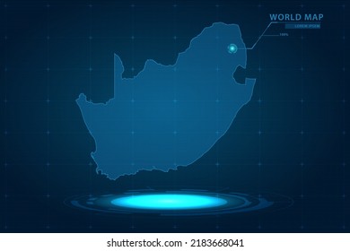 South Africa Map - World Map International Vector Template With Hologram In Perspective Style And HUD, GUI, UI Interface Isolated On Blue Background For Design - Vector Illustration Eps 10