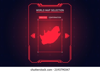 South Africa Map - World Map International Vector Template With Red Color In Perspective Style And HUD, GUI, UI Interface Isolated On Black Background For Design - Vector Illustration Eps 10