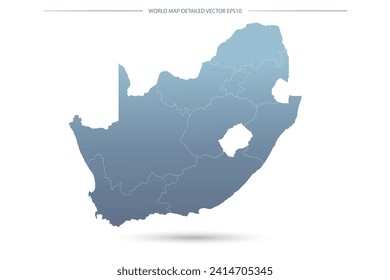 Mapa de Sudáfrica - Mapa mundial de la plantilla de vector internacional con Alto detalle que incluye el color de gradiente gris y azul y el color de contorno blanco aislado en fondo blanco - Ilustraciones vectoriales 10