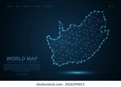 Südafrika-Karte - Weltkarte Maische Linie und Punkt-Skalen auf blauem Technologie-Hintergrund. Drahtrahmen 3D Mesh polygonale Netzwerklinie, Design Kugel, Punkt und Struktur - Vektor-Illustration eps 10