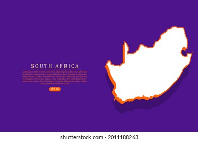 Mapa de Sudáfrica - Mapa mundial del vector con estilo isométrico que incluye sombra, color blanco y naranja sobre fondo morado - Ilustración vectorial eps 10