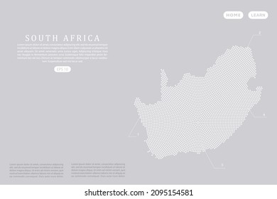 Mapa de Sudáfrica - Mapa mundial del vector de mapas con puntos blancos, cuadrícula, grunge, estilo de medio tono aislado en fondo gris para educación, infografía, diseño, sitio web - Ilustración vectorial eps 10