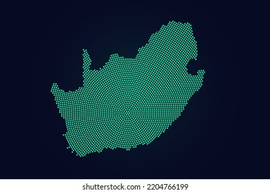 South Africa Map - World map vector template with green dots, grid, grunge, halftone style isolated on dark background for education, infographic, design, website - Vector illustration eps 10