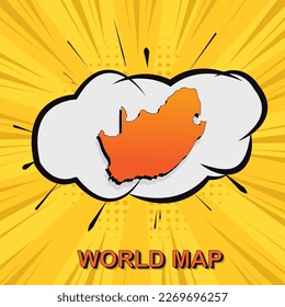 Mapa de Sudáfrica - Mapa mundial del vector plantilla con estilo de arte isométrico y cómico que incluye sombra, color negro y naranja sobre fondo amarillo para diseño, infografía - Ilustración vectorial eps 10