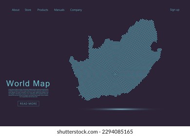 South Africa Map - World map vector template with blue dots, grid, grunge, halftone style isolated on dark purple background for website, technology design - Vector illustration eps 10