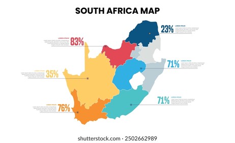 South Africa Modern Map Percentage Infographic Template, Detailed infographic map of South Africa