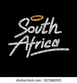 South Africa. Name country word text card, banner script. Beautiful typography. Handwritten design brush lettering isolated vector.