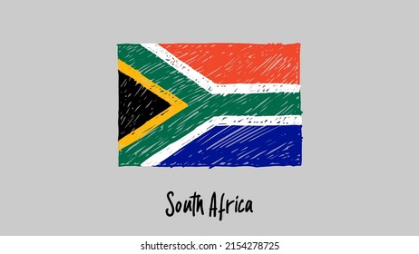 South Africa National Country Flag Marker Or Pencil Sketch Illustration Vector