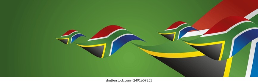 South Africa National Day waving flags two fold blue landscape background