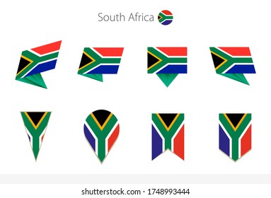 South Africa national flag collection, eight versions of South Africa vector flags. Vector illustration.