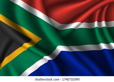 Bandera nacional de seda de Sudáfrica. Textura de tela vectorial