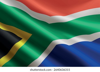 South Africa national flag waving in the wind, realistic detailed silk texture