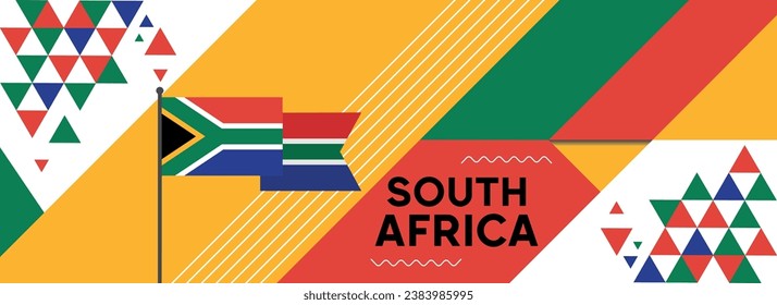 South Africa national or independence day banner design for country celebration. Flag of South Africa with modern retro design and abstract geometric icons. Vector illustration.