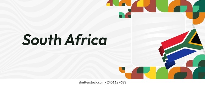 South Africa National Independence Day wide banner. Modern geometric abstract background in colorful style for South Africa day. South African Independence greeting card cover with country flag.