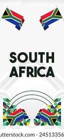 South Africa National Independence Day stand banner. Modern geometric abstract background in colorful style for South Africa day. South African Independence greeting card cover with country flag.