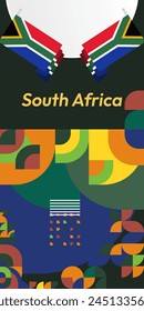 South Africa National Independence Day stand banner. Modern geometric abstract background in colorful style for South Africa day. South African Independence greeting card cover with country flag.