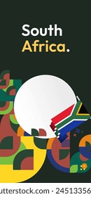 South Africa National Independence Day stand banner. Modern geometric abstract background in colorful style for South Africa day. South African Independence greeting card cover with country flag.