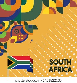 South Africa National Independence Day square banner. Modern geometric abstract background in colorful style for South Africa day. South African Independence greeting card cover with country flag.