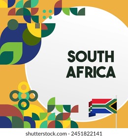 South Africa National Independence Day square banner. Modern geometric abstract background in colorful style for South Africa day. South African Independence greeting card cover with country flag.