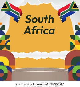 South Africa National Independence Day square banner. Modern geometric abstract background in colorful style for South Africa day. South African Independence greeting card cover with country flag.
