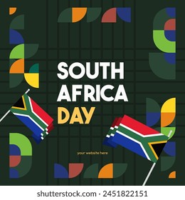 South Africa National Independence Day square banner. Modern geometric abstract background in colorful style for South Africa day. South African Independence greeting card cover with country flag.