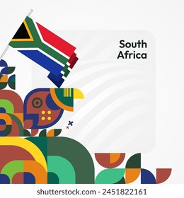 South Africa National Independence Day square banner. Modern geometric abstract background in colorful style for South Africa day. South African Independence greeting card cover with country flag.