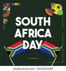 South Africa National Independence Day square banner. Modern geometric abstract background in colorful style for South Africa day. South African Independence greeting card cover with country flag.